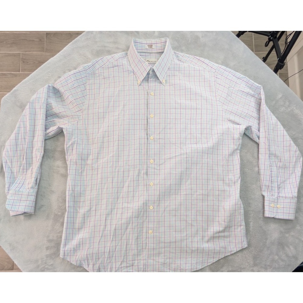 Peter Millar Mens XL Windowpane Plaid Dress Shirt Button Down Long Sleeve Cotton